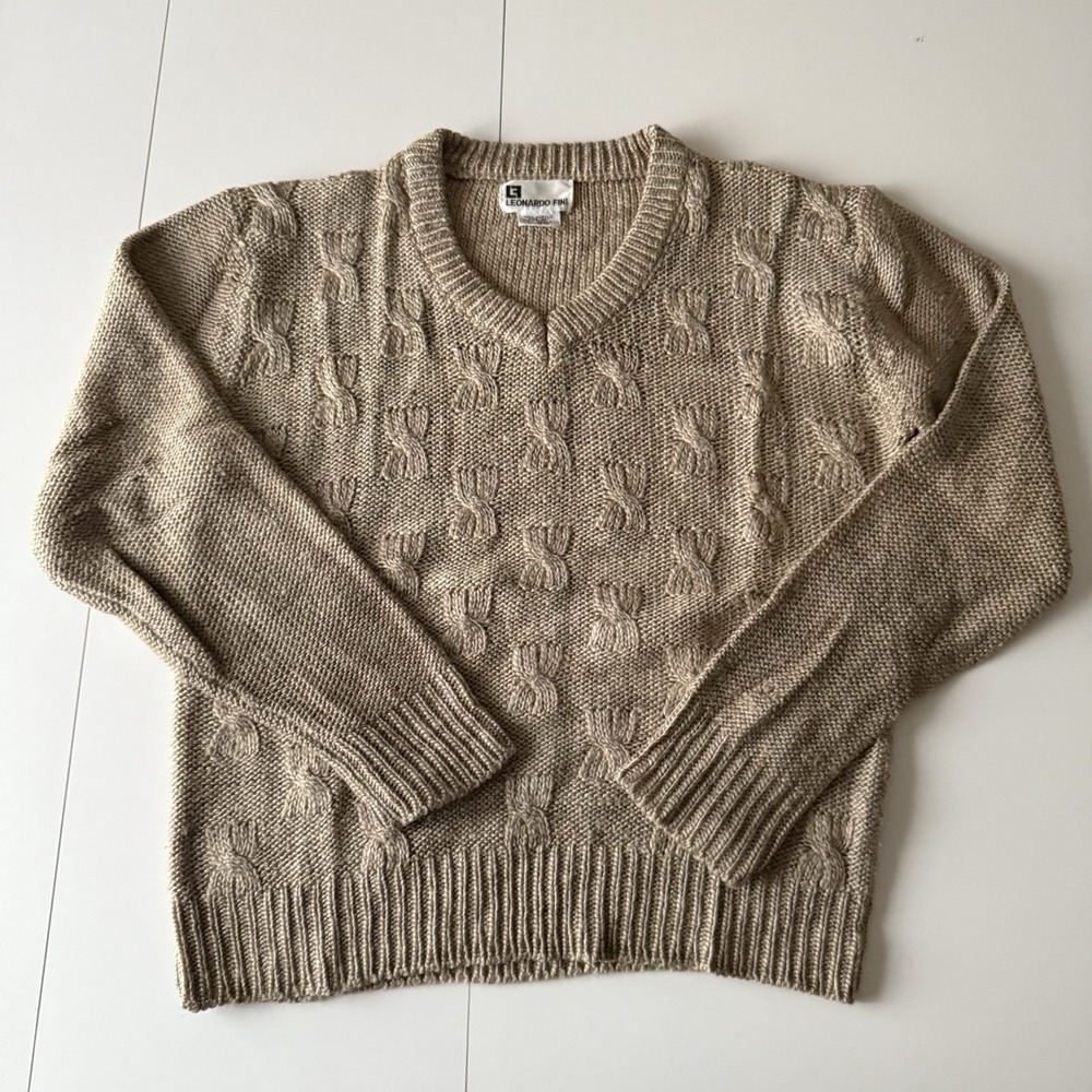 Leonardo Fini Acrylic‎ Knit Sweater Beige Women's Size Medium